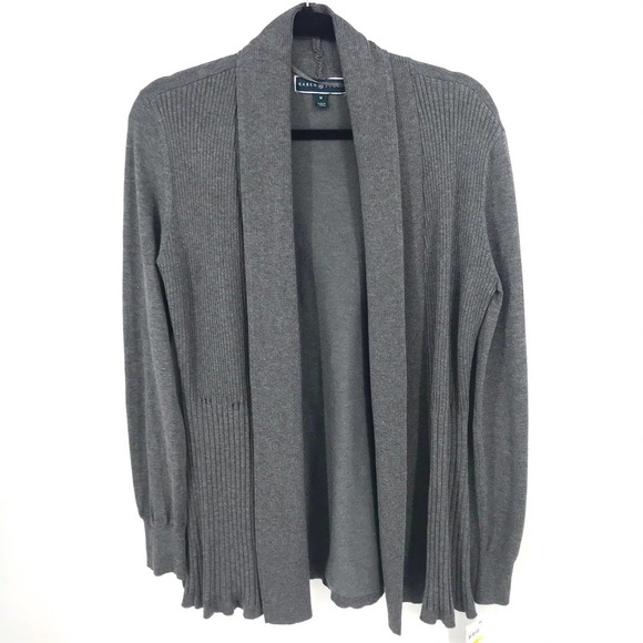 Charcoal Open Front Ribbed Cardigan - Picture 2 of 8